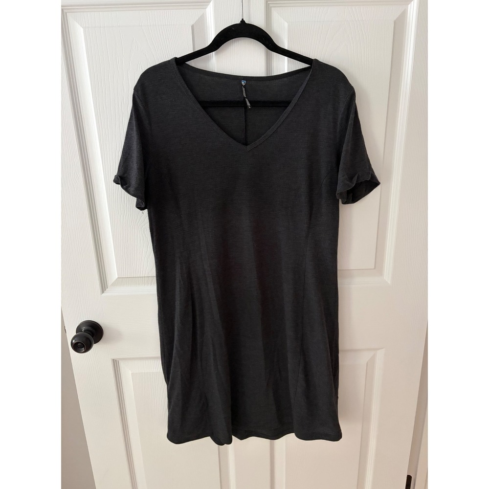 Kuhl Women Dark Charcoal Gray V-Neck Short Sleeve Dress Large